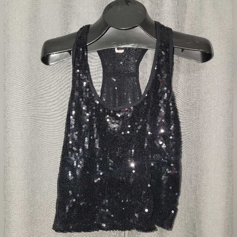 Sweet Love Black Mesh Sequin Crop Tank Top Medium